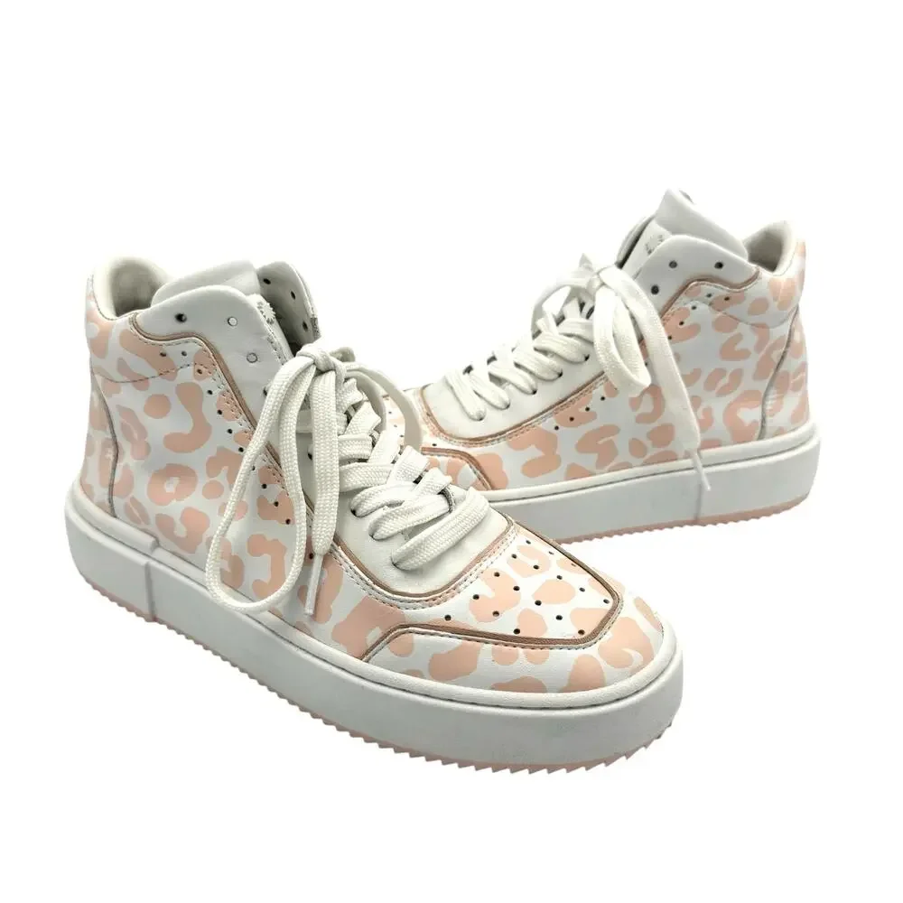 Stuart Weitzman Ryan Pink Rosewater Cheetah Leather High Top Fashion Sneakers
